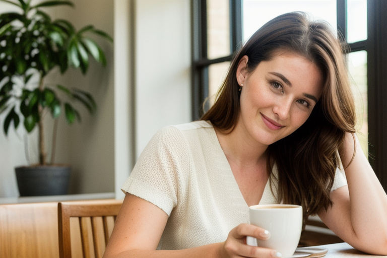 Young woman chatting on her phone at a cafe, illustrating everyday AI companion interaction