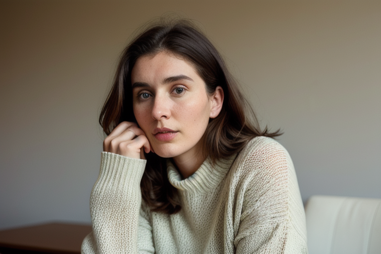 Young woman carefully reviewing her phone screen, illustrating online dating safety